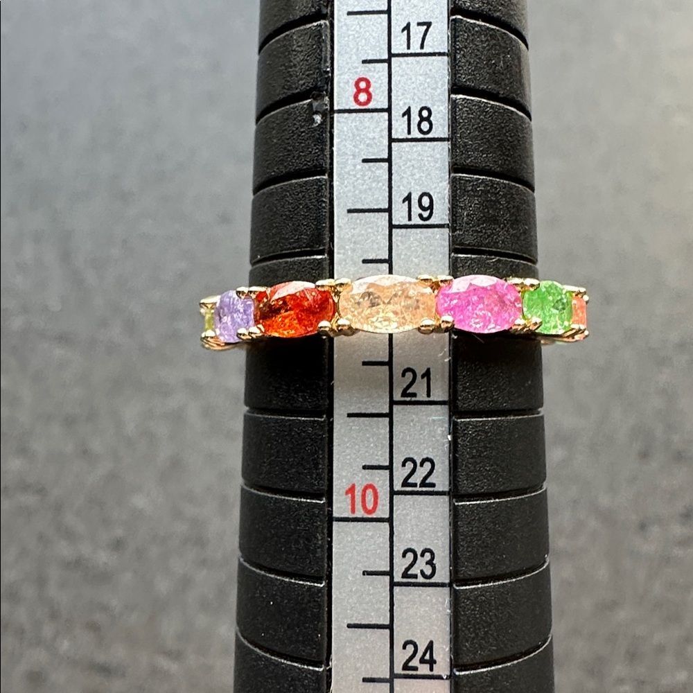 NWB Gold Plated Multi-Color CZ Ring Oval Cut Rainbow Eternity Band 9